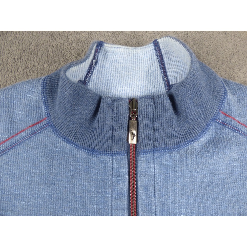 Tommy Bahama Mens Blue Marled Quarter Zip Pullover Sweater Marlin Logo XL - Picture 2 of 7